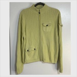 💛💚 Jamie Sadock Ribbed Knit Zip-Up Cardigan Jacket Silk & Cotton Blend Size L